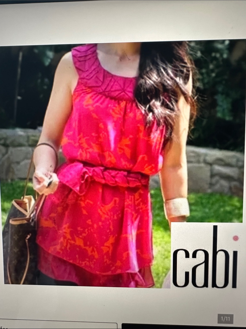 CAbi Origami Tunic Top Hot Pink & Orange with Textured Yoke